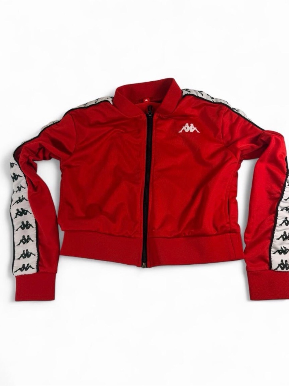 Kappa Women's Cropped Red Bomber-Style Track Jacket with Logo Tape